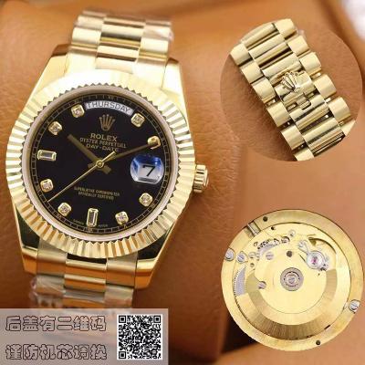劳力士(ROLEX)星期日历型系列118238黑盘镶钻 18K金  男士自动机械表手表
